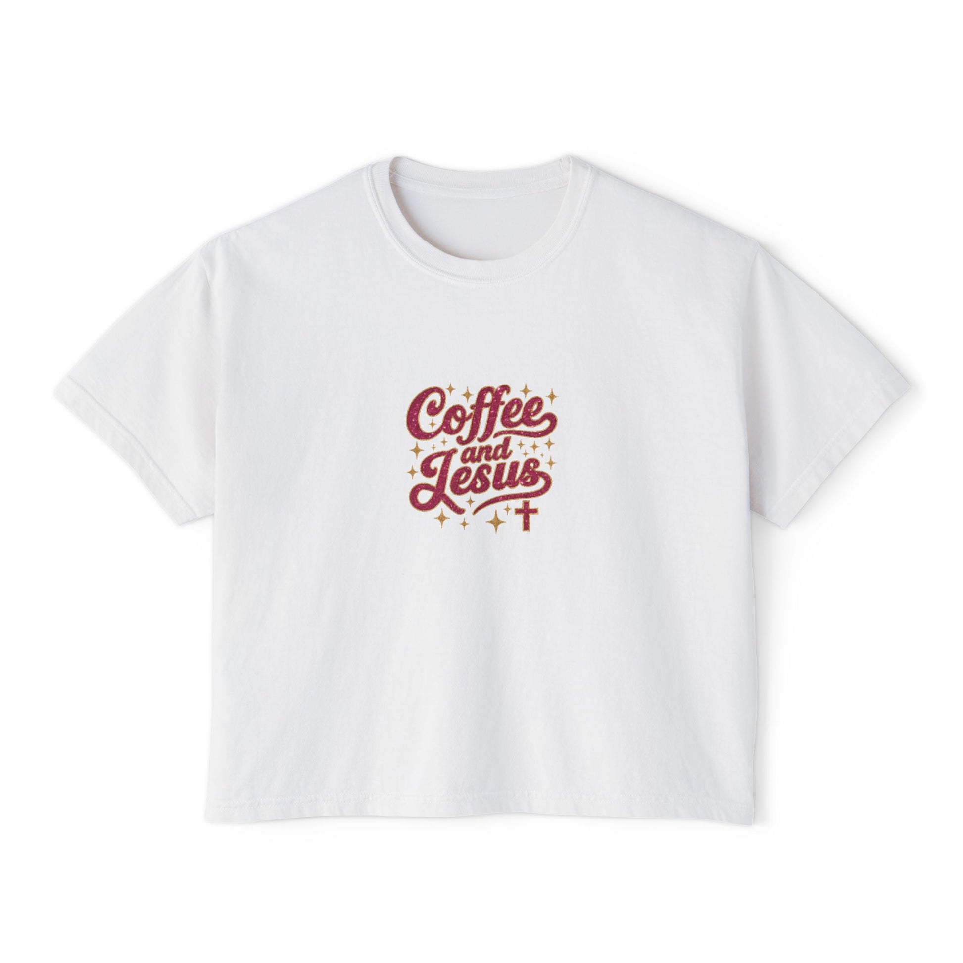 Coffee and Jesus Women's Boxy Tee — Christian Graphic Crop T-Shirt