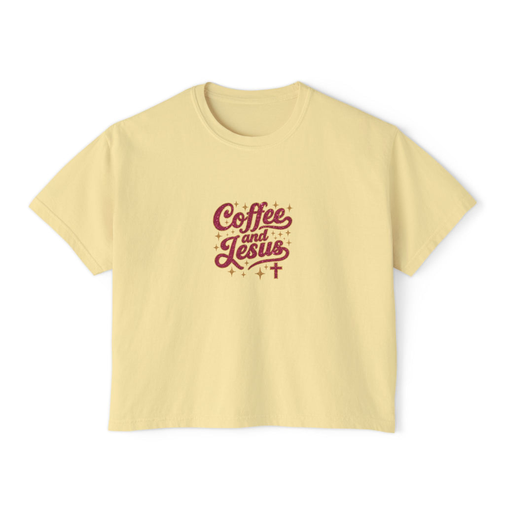 Coffee and Jesus Women's Boxy Tee — Christian Graphic Crop T-Shirt