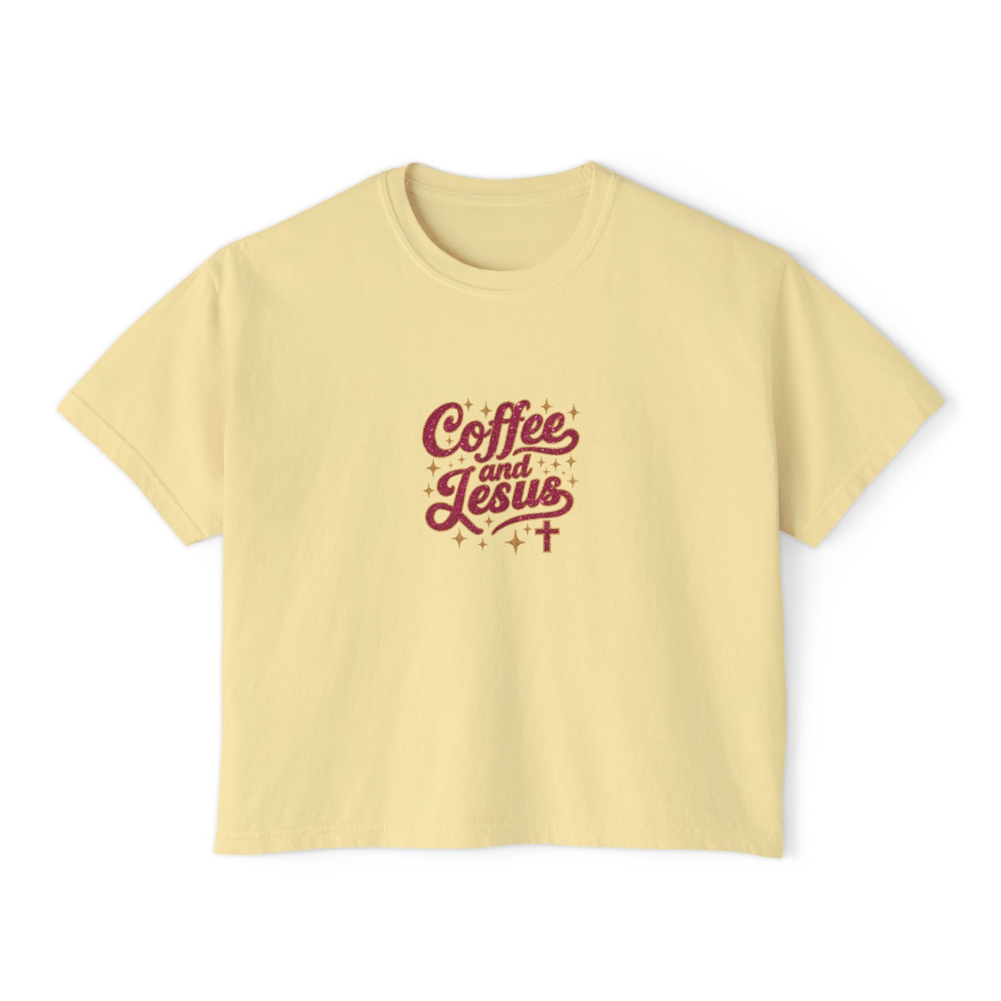 Coffee and Jesus Women's Boxy Tee — Christian Graphic Crop T-Shirt