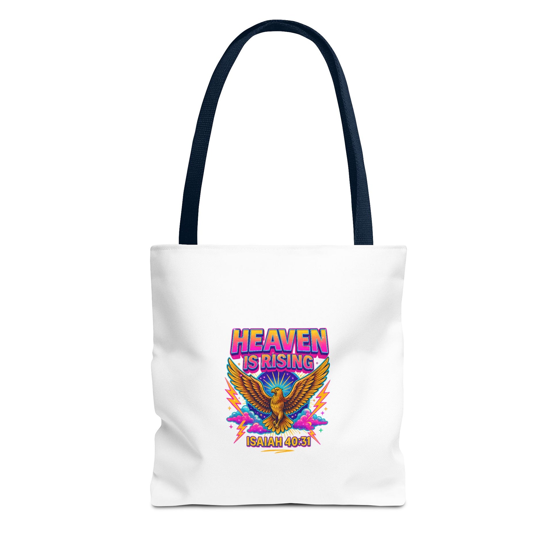 Heaven Is Rising Tote Bag — Colorful Religious Eagle Scripture Design (Isaiah 60:1)