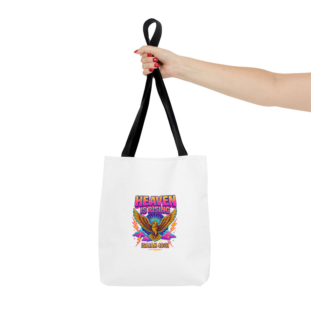 Heaven Is Rising Tote Bag — Colorful Religious Eagle Scripture Design (Isaiah 60:1)
