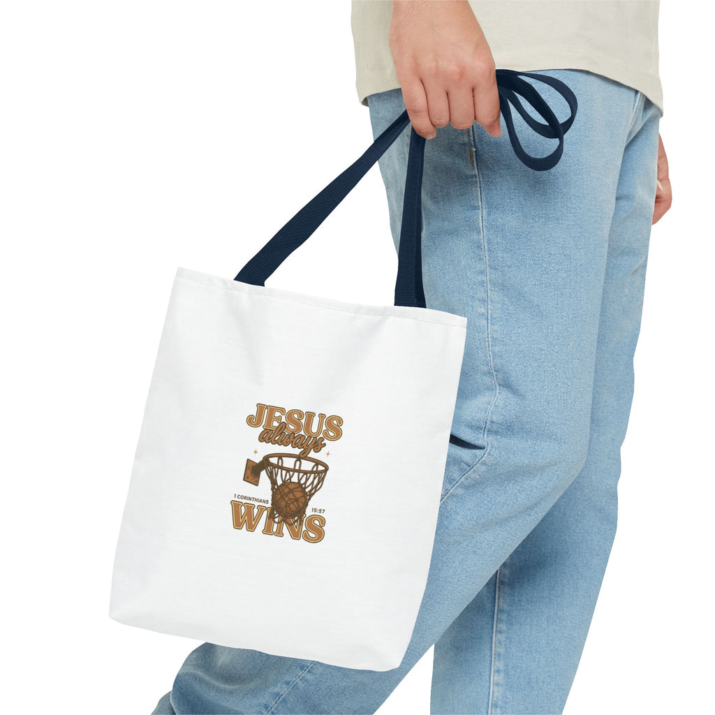Jesus Wins Basketball Tote Bag – Faith-Based Sports Graphic Tote