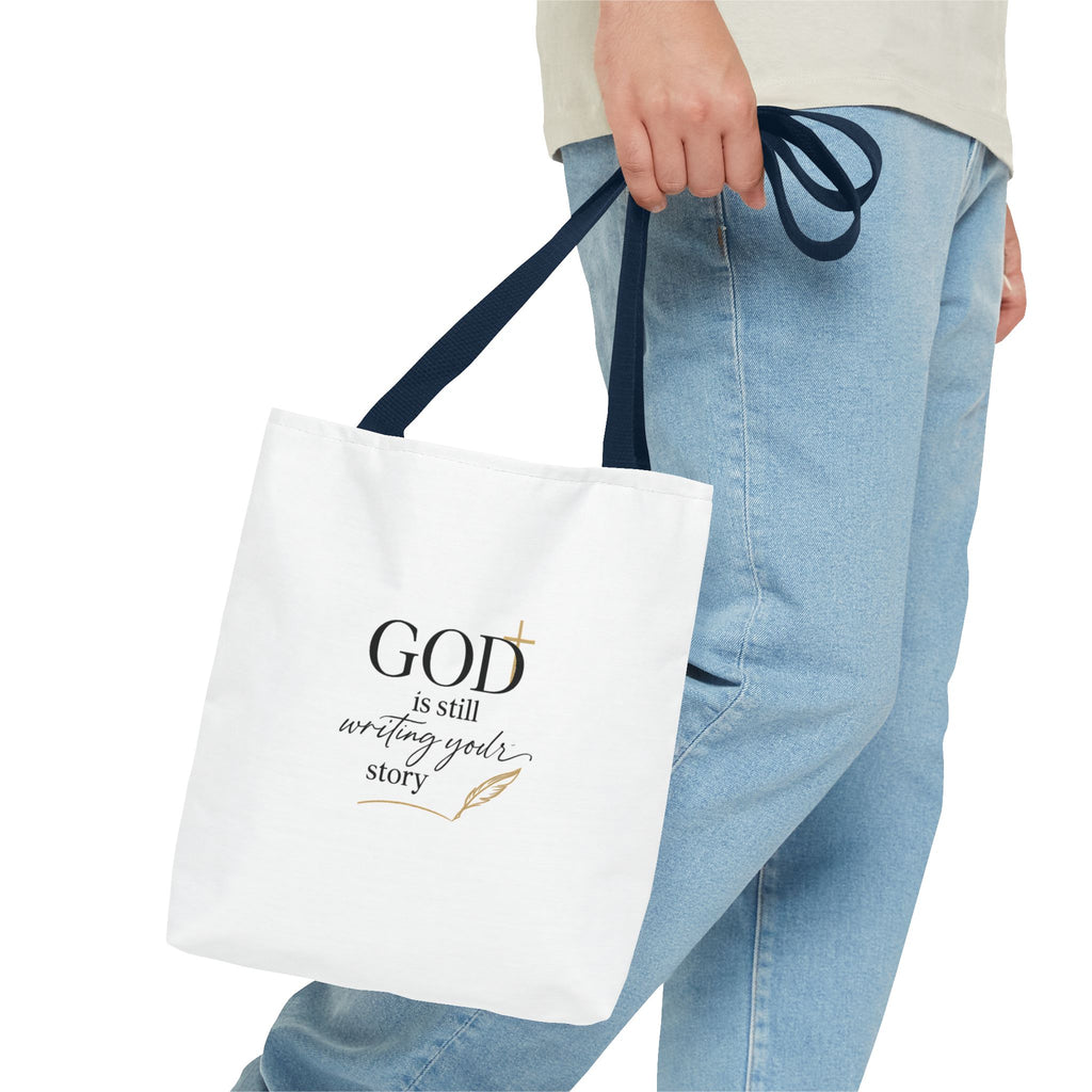 Inspirational Christian Tote Bag – “God Is Still Writing Your Story” Canvas Tote
