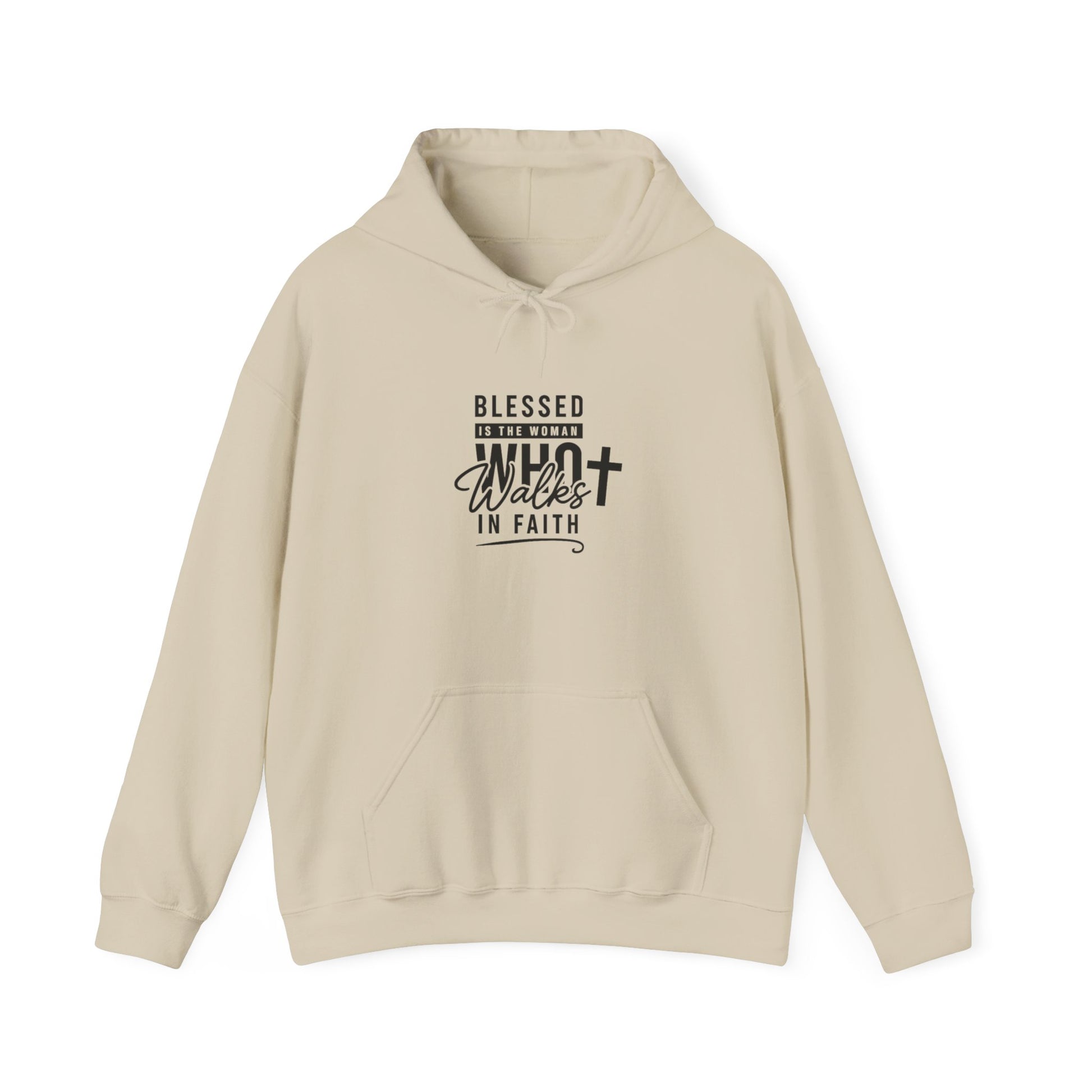 Faith Hoodie — "Blessed Who Walks in Faith" Christian Pullover
