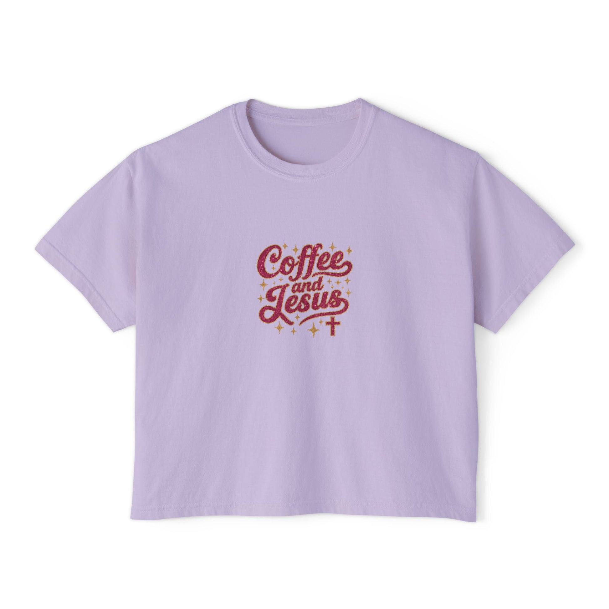 Coffee and Jesus Women's Boxy Tee — Christian Graphic Crop T-Shirt