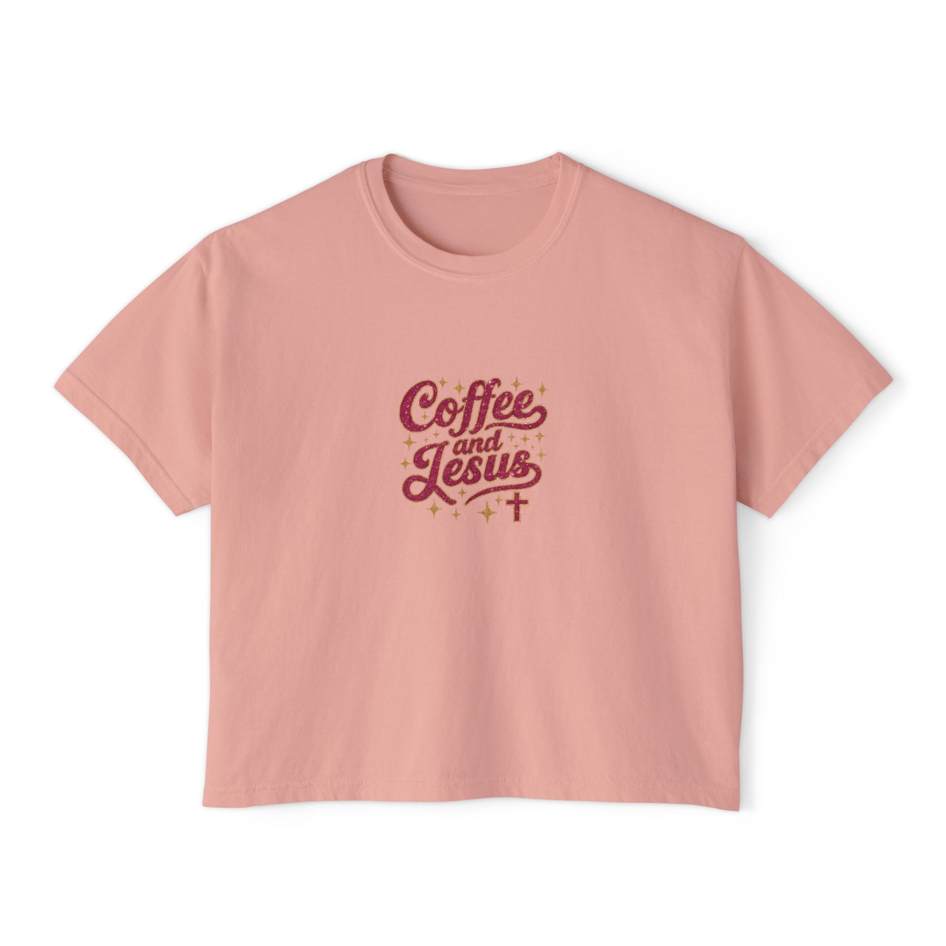 Coffee and Jesus Women's Boxy Tee — Christian Graphic Crop T-Shirt
