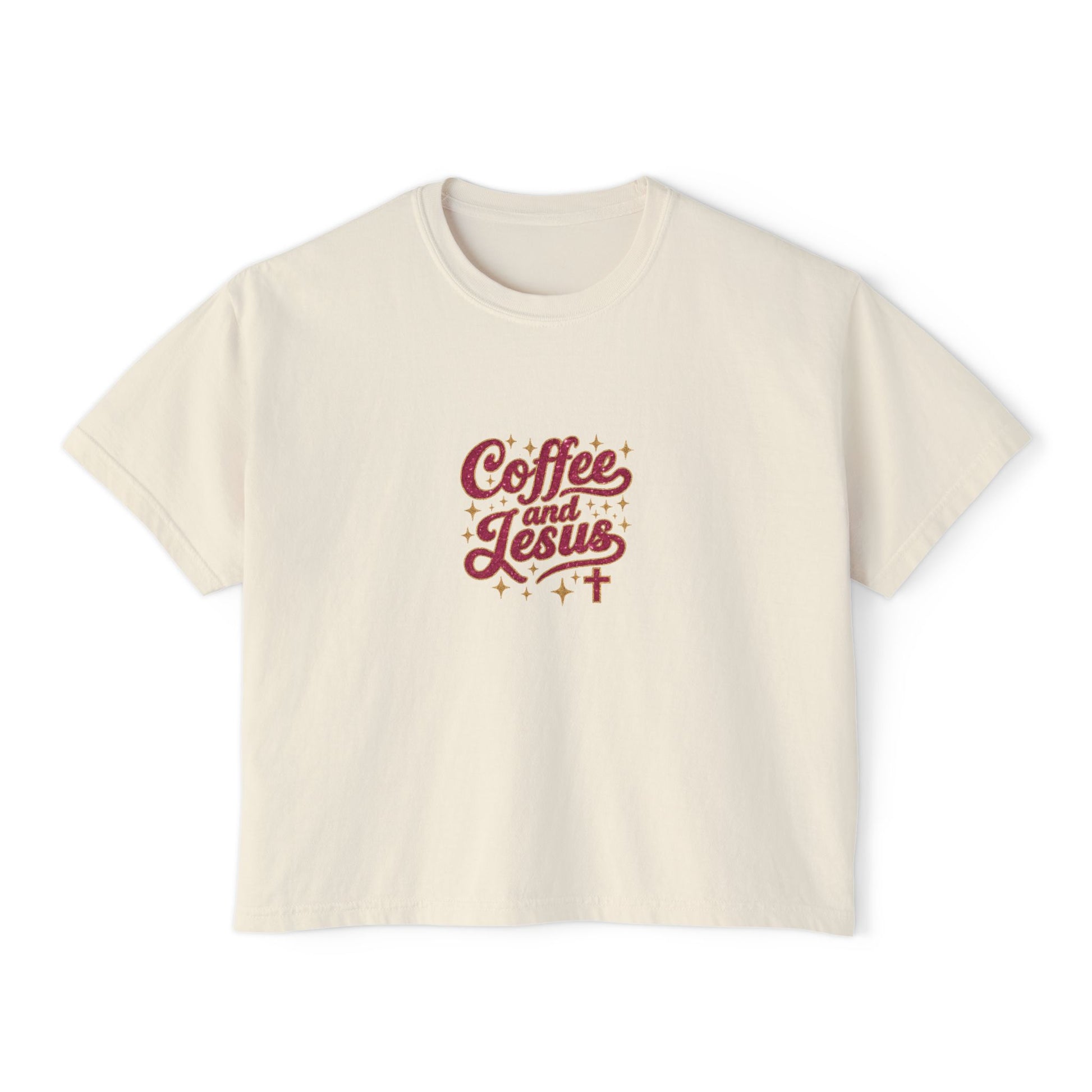 Coffee and Jesus Women's Boxy Tee — Christian Graphic Crop T-Shirt