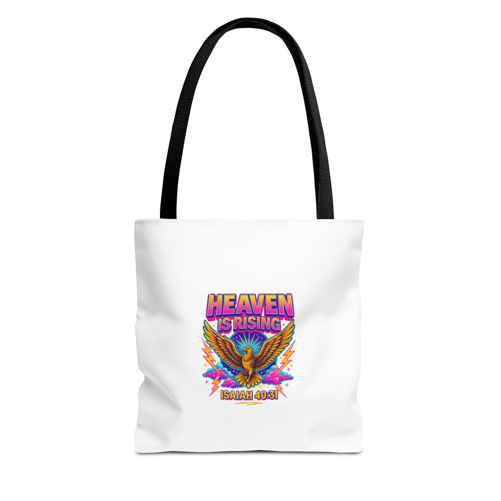 Heaven Is Rising Tote Bag — Colorful Religious Eagle Scripture Design (Isaiah 60:1)