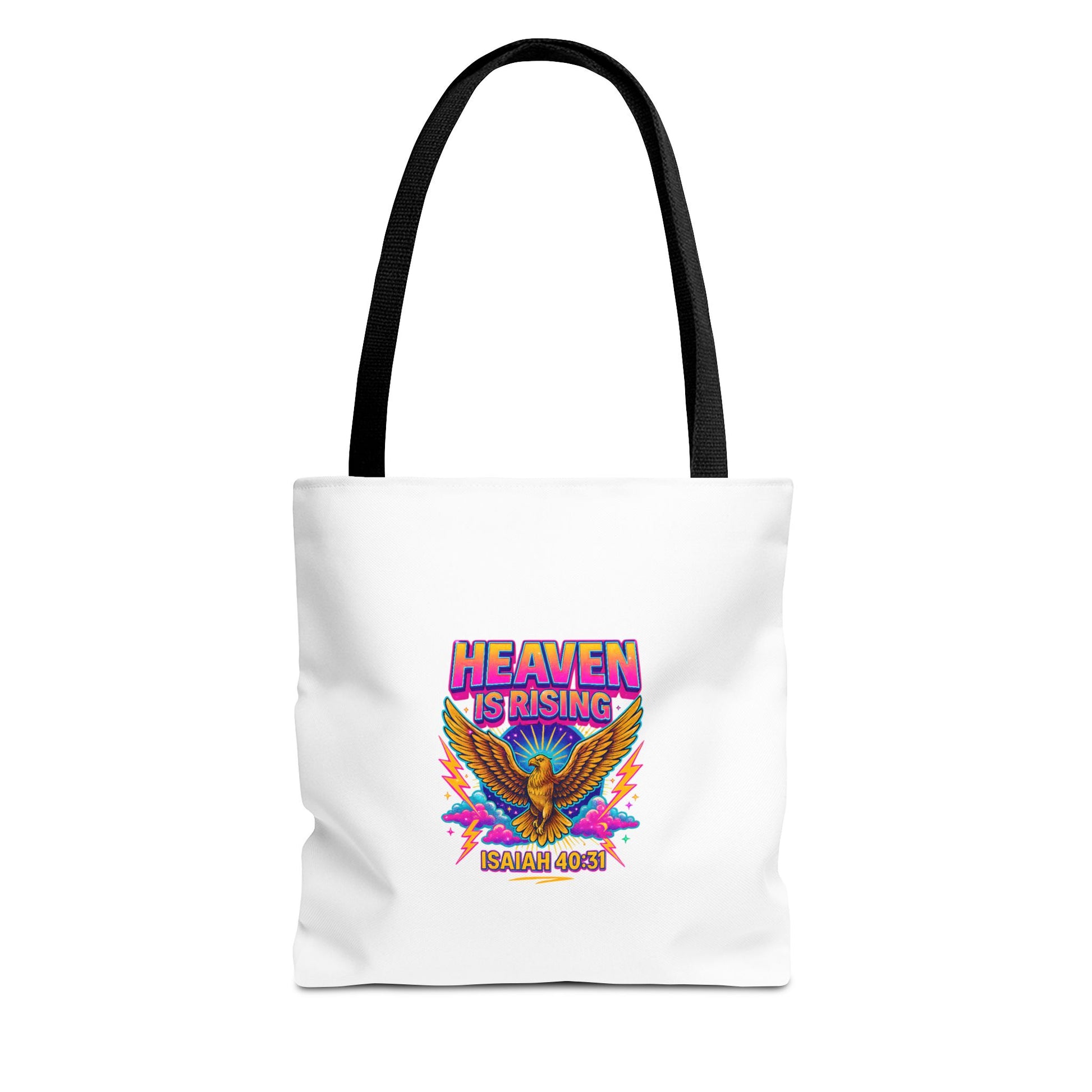 Heaven Is Rising Tote Bag — Colorful Religious Eagle Scripture Design (Isaiah 60:1)