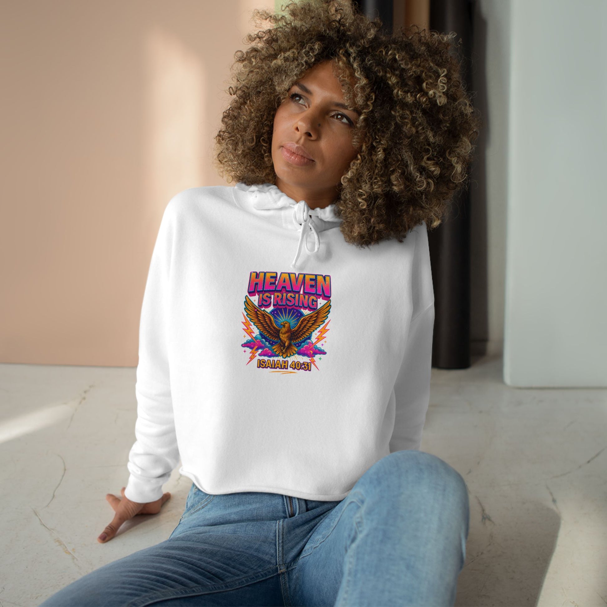 Crop Hoodie — "Heaven Is Rising" Eagle Graphic Cropped Hoodie