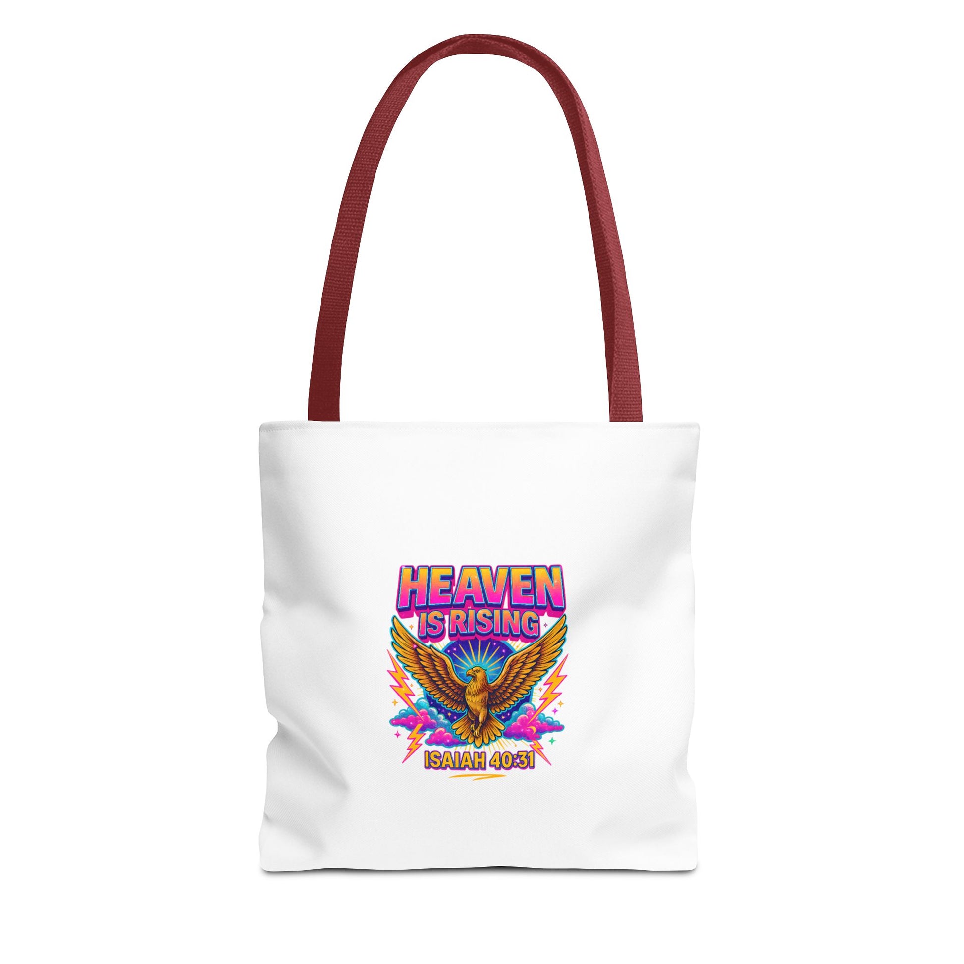Heaven Is Rising Tote Bag — Colorful Religious Eagle Scripture Design (Isaiah 60:1)