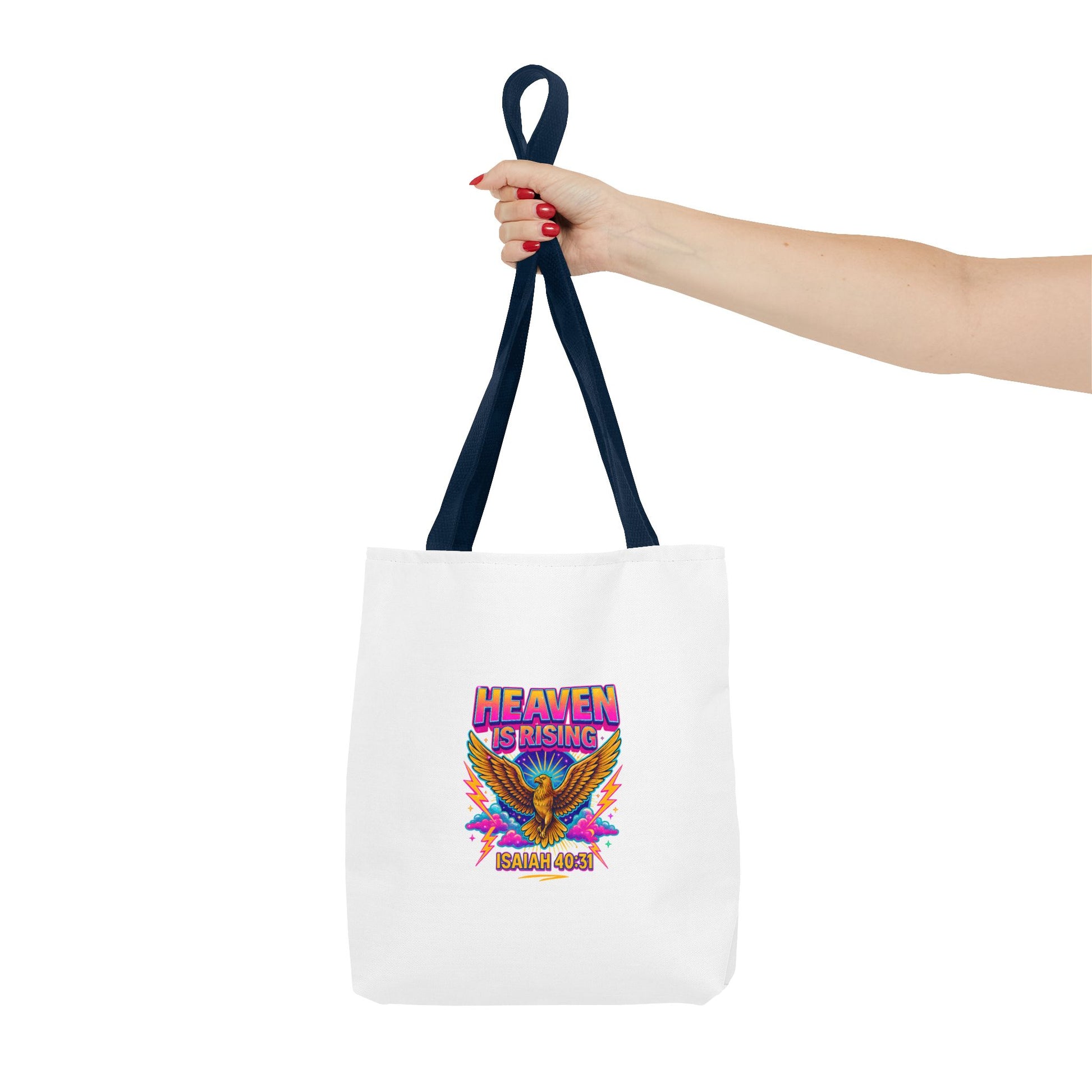 Heaven Is Rising Tote Bag — Colorful Religious Eagle Scripture Design (Isaiah 60:1)